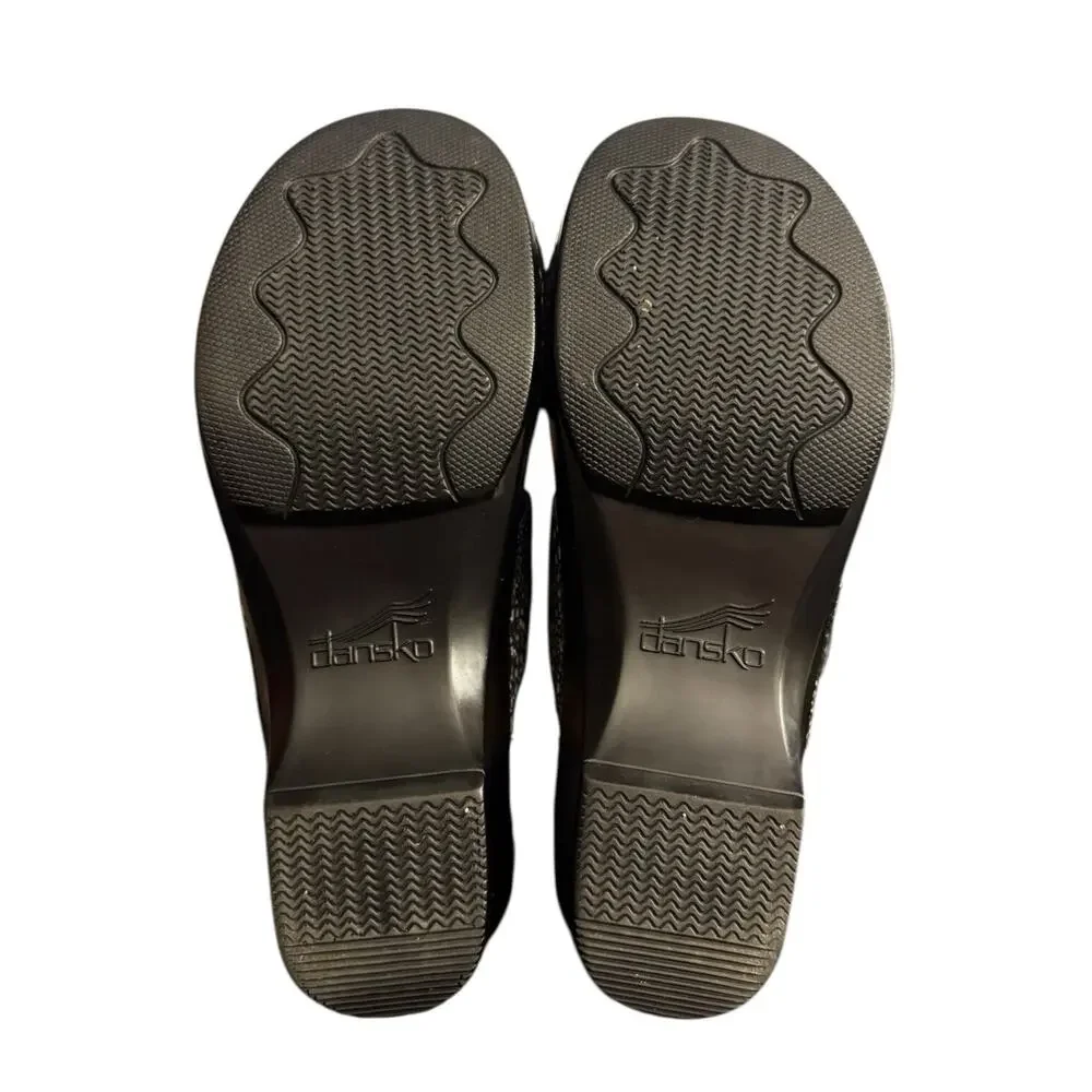 Dansko Sophie Sandals Black Two Strap Buckle Slide Clog 38 Dark Gray Speckle